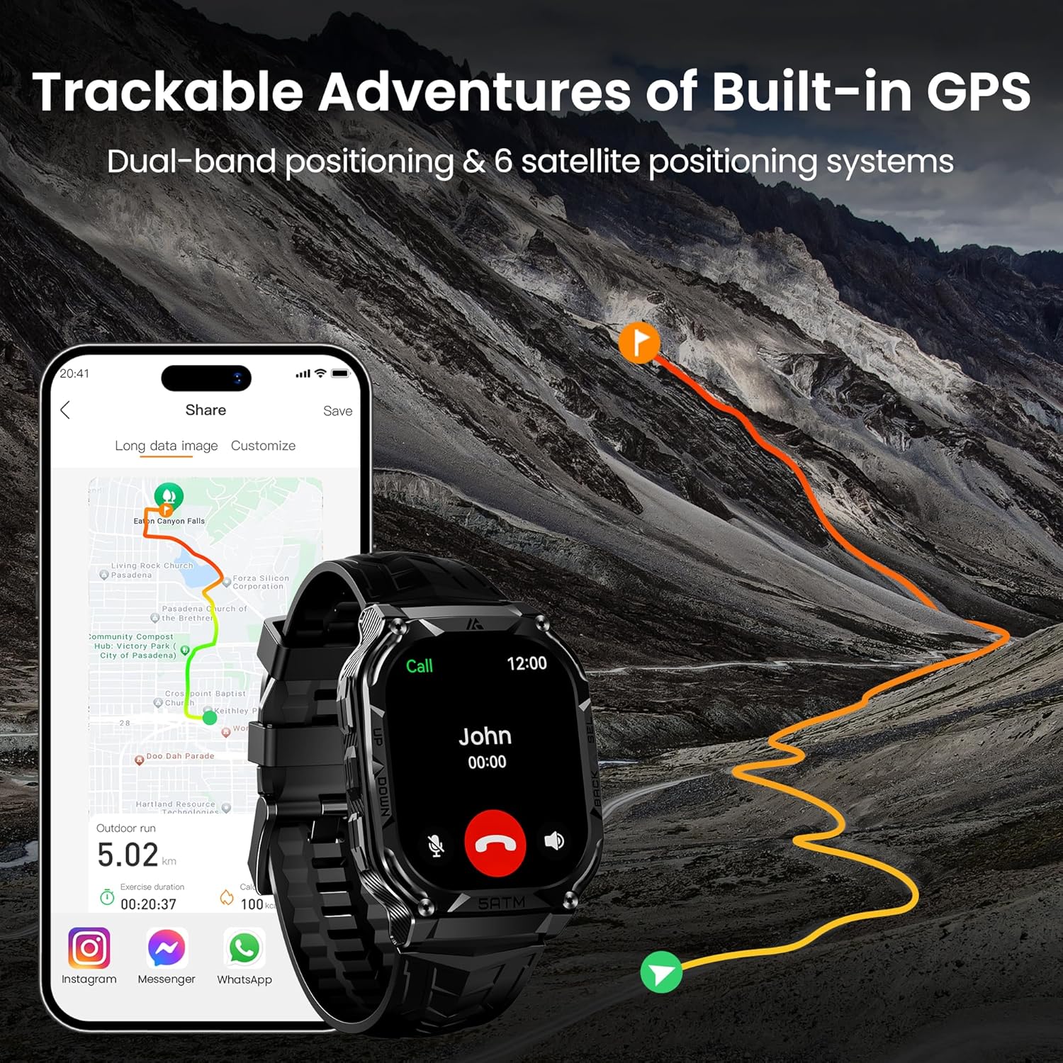 Smart Watch for Men with GPS, 5ATM Waterproof, Ultra-Long Battery Life, Compass, Altitude, Air Pressure, Bluetooth Answer/Make Call, 1.96 inch AMOLED Always-on Display - Image 4