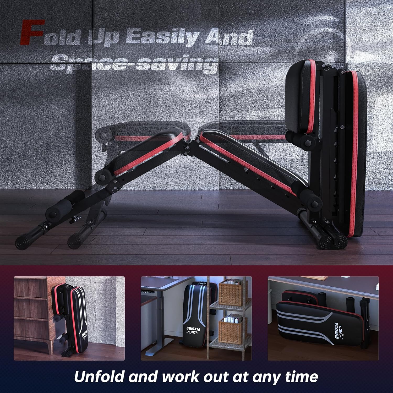 FLYBIRD Adjustable Weight Bench Workout Bench for Home Gym, 15 Degree Decline Sit-Up, Sturdy Durable Folding Weight Bench for Years of Workout -FBGEAR23 - Image 5