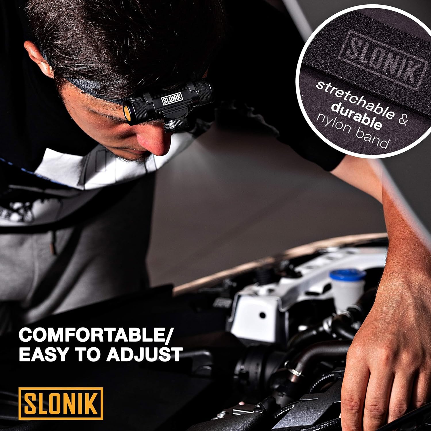 SLONIK Headlamp Rechargeable - 1000 Lumen LED USB Rechargeable Headlight - IPX4 Waterproof Head Lamp with Bright 60 ft Flashlight Beam - Hiking & Outdoor Camping Gear, Black - LED Headlamp - Image 8