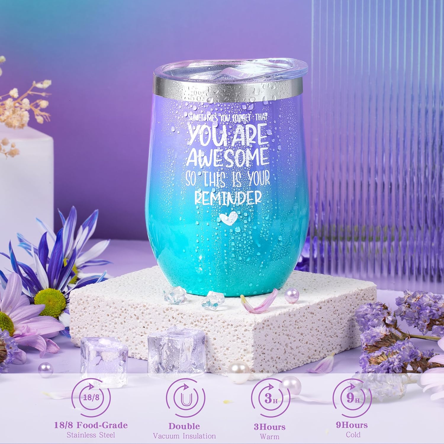 Gifts for Women, Birthday Gifts Spa Gifts Baskets for Women Bubble Bath and Body Gifts Set Lavender Gifts for Mom Her Female Sister Mother Teacher Wine Tumbler Purple - Image 3
