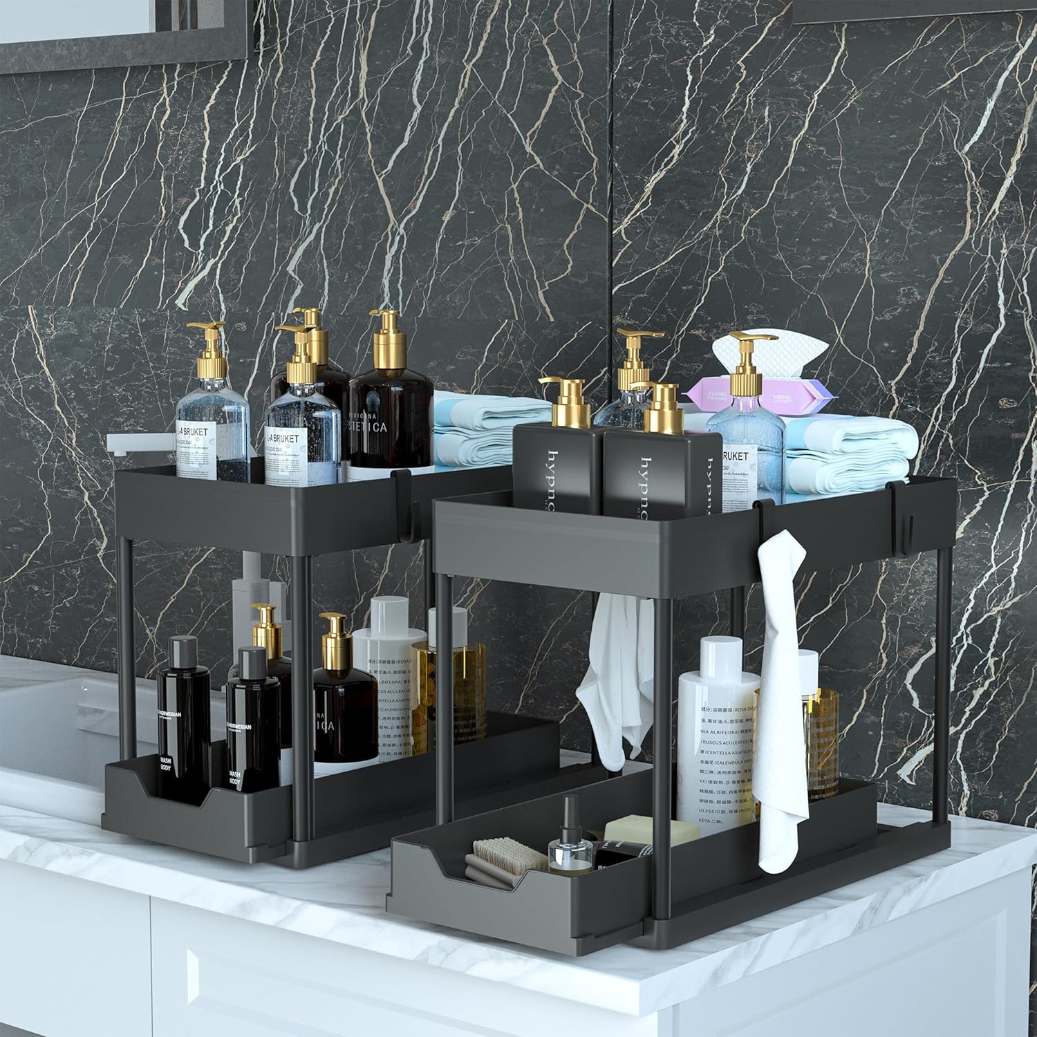 2 Pack Under Sink Organizer, 2 Tier Bathroom Cabinet Organizer with Sliding Basket, Multi-Purpose Under Sink Organizers and Storage for Bathroom Kitchen - Image 6