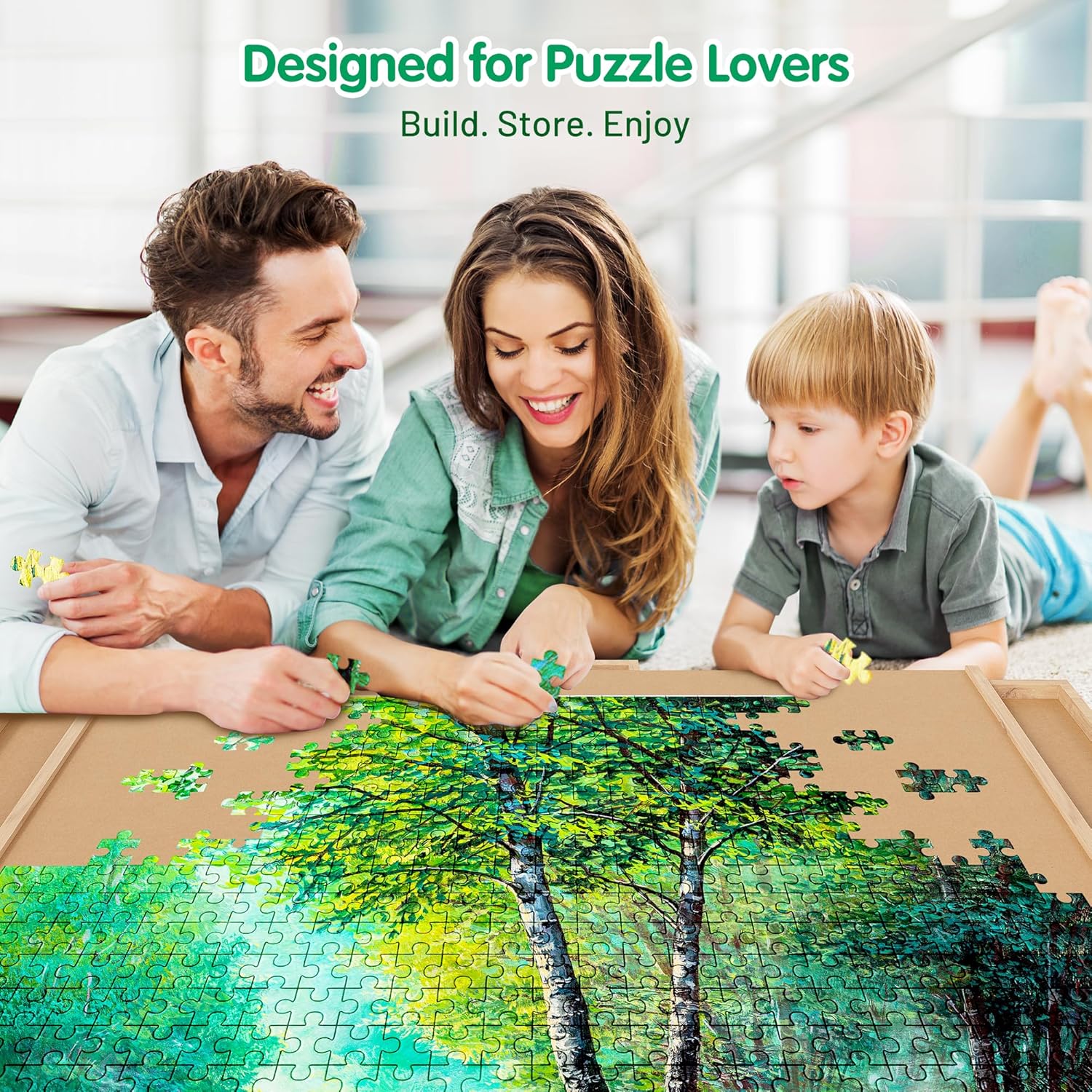 MONOMI 1500 Pieces 360°Rotating Puzzle Board with 6 Drawers and Cover,27"x35" Lightweight Portable Wooden Jigsaw Puzzle Table for Adults Kids - Image 9