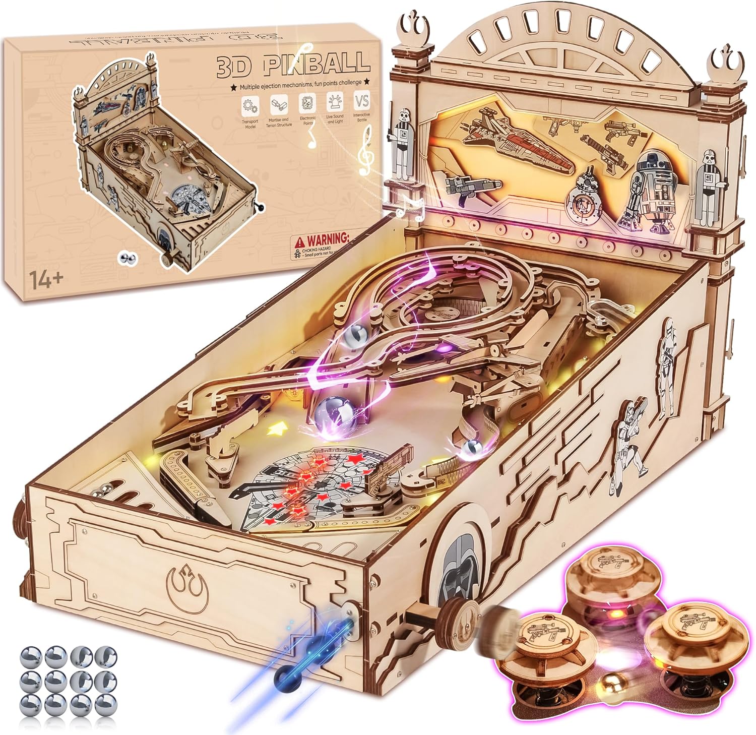 DIY Miniature Pinball Machine Kits, 3D Wooden Puzzles for Adults, Wooden Models for Adults to Build, Fun Toys Gifts for Ages 14+ - Image 2