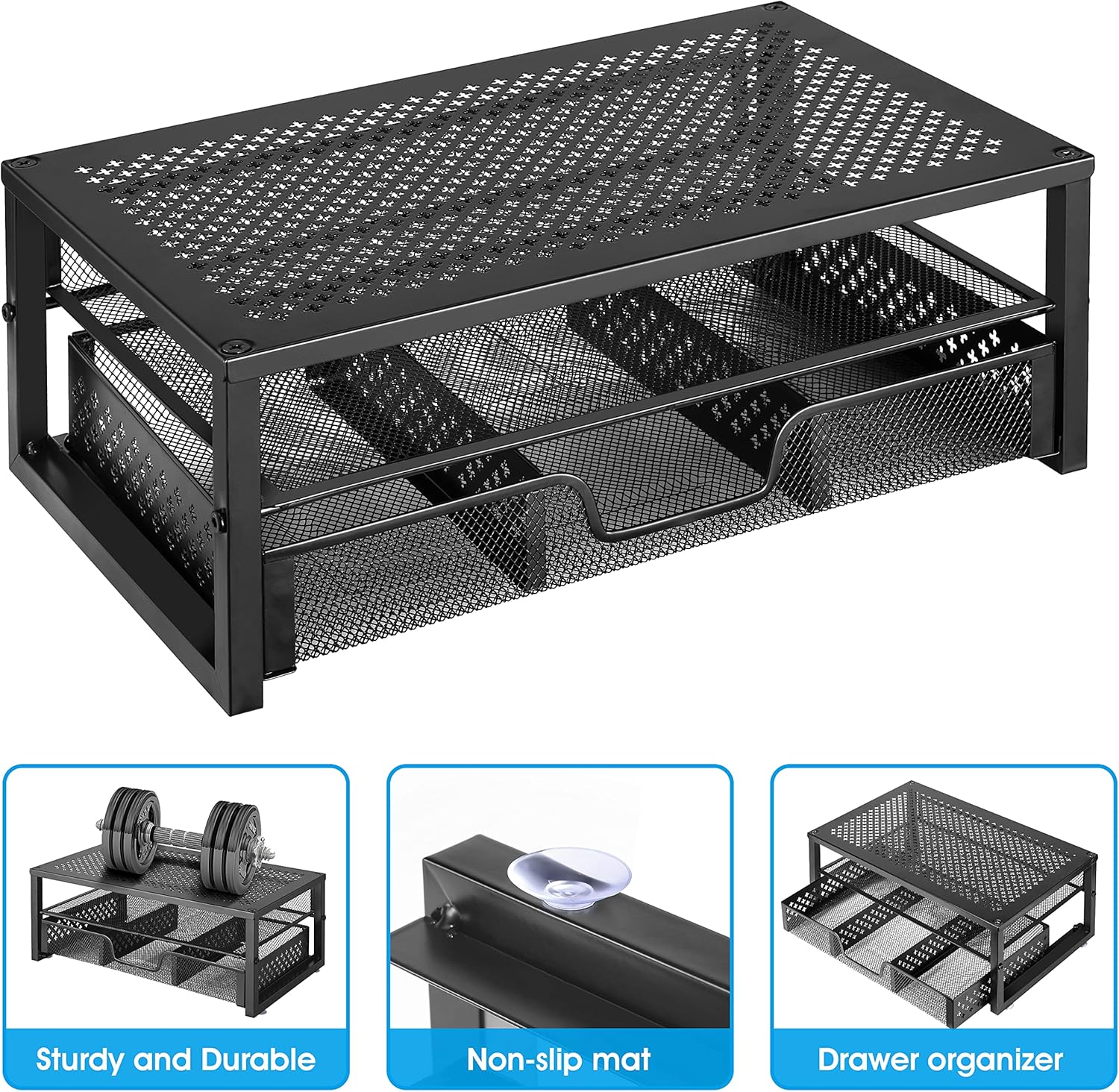Simple Trending Metal Monitor Stand Riser and Computer Desk Organizer with Drawer for Laptop, Computer, iMac, Black - Image 7