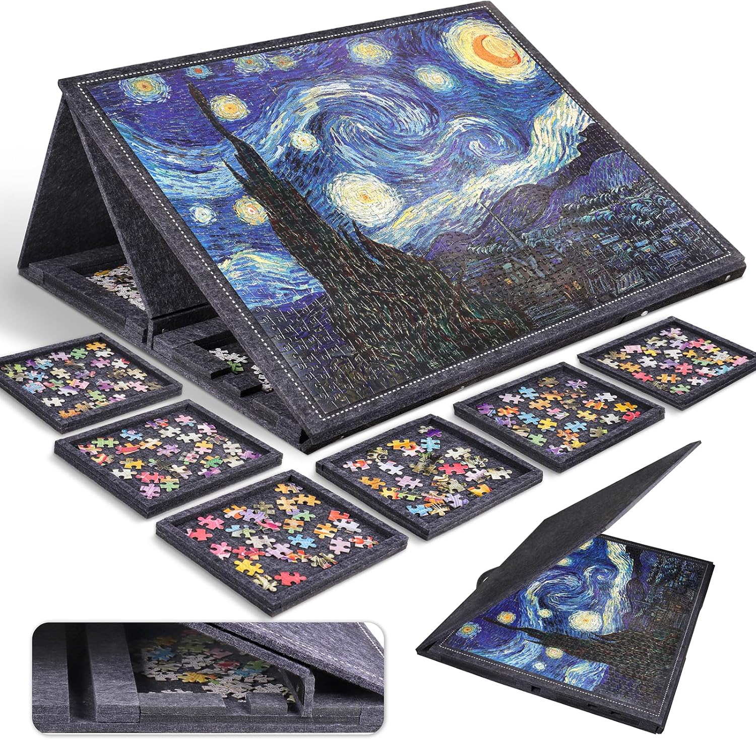 Pllieay 1000 Pieces Jigsaw Puzzle Board with 6 Drawers and Cover, 30"x22" Felt Jigsaw Puzzle Table for Adults, Portable Puzzle Organizer & Storage System, Puzzle Accessories Birthday Gift - Image 2