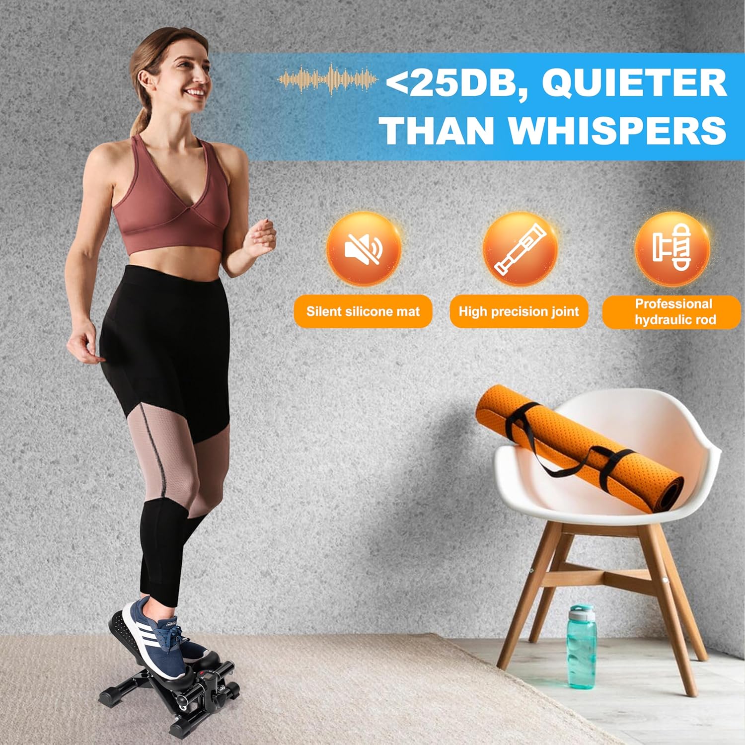 Steppers for Exercise at Home - Stair Stepper with 330 lbs Load Capacity, Resistance Bands, Non-Slip Mat - Adjustable Height Hydraulic Stepper with LCD to Monitor Steps & Time - Image 6