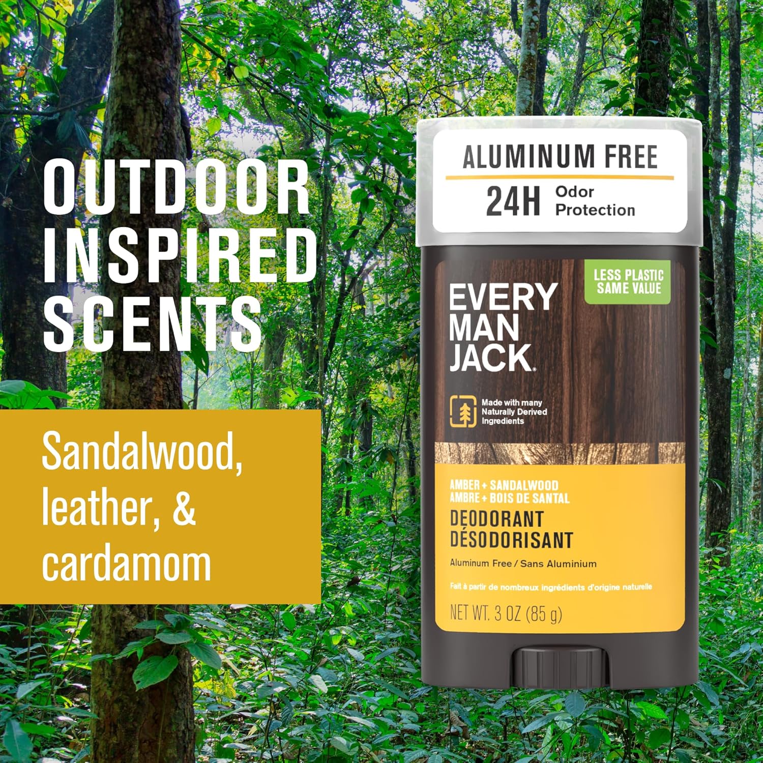 Every Man Jack Amber + Sandalwood Men’s Deodorant - Stay Fresh with Aluminum Free Deodorant For all Skin Types - Odor Crushing, Long Lasting, with Naturally Derived Ingredients - 3oz (4 Pack) - Image 5