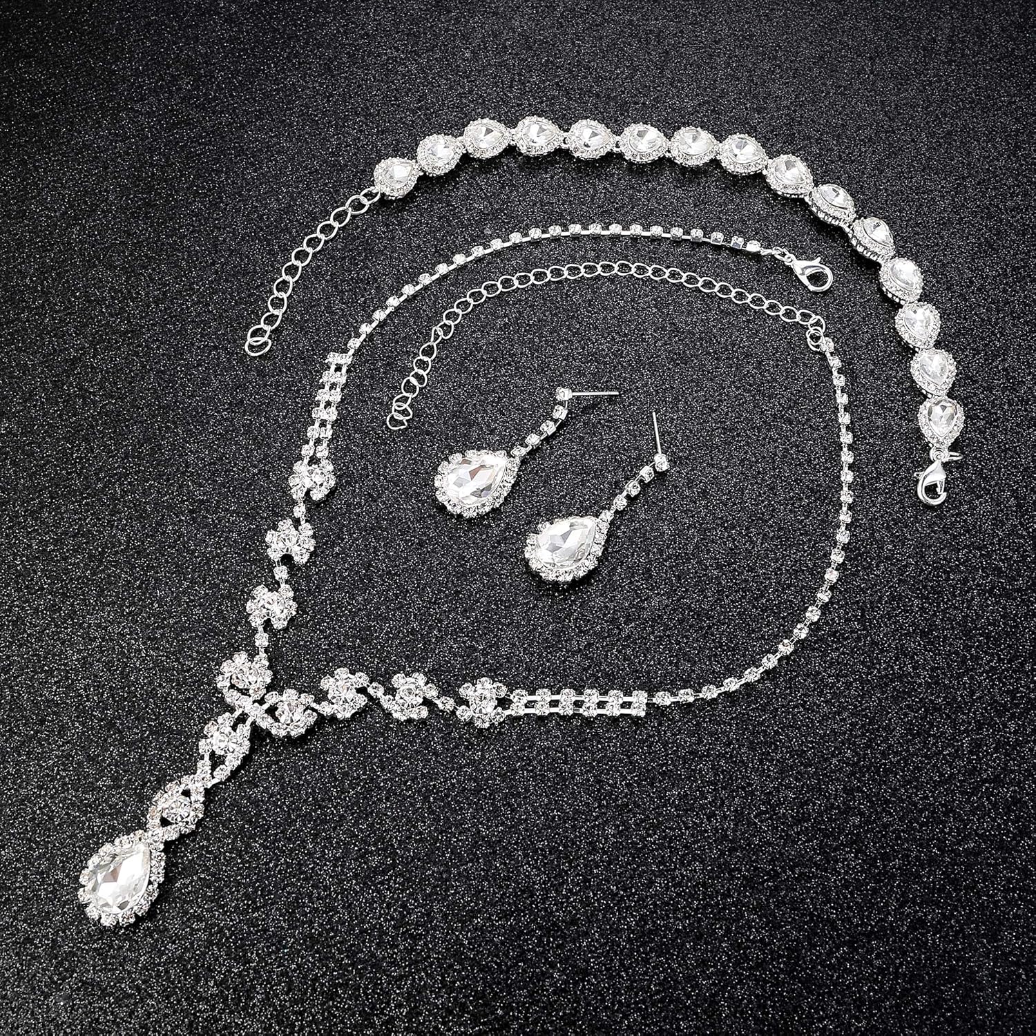 LOYALLOOK Bridal Rhinestone Teardrop Statement Necklace Bracelets and Dangle Earrings Jewerry Sets for Proms Weddings - Image 6