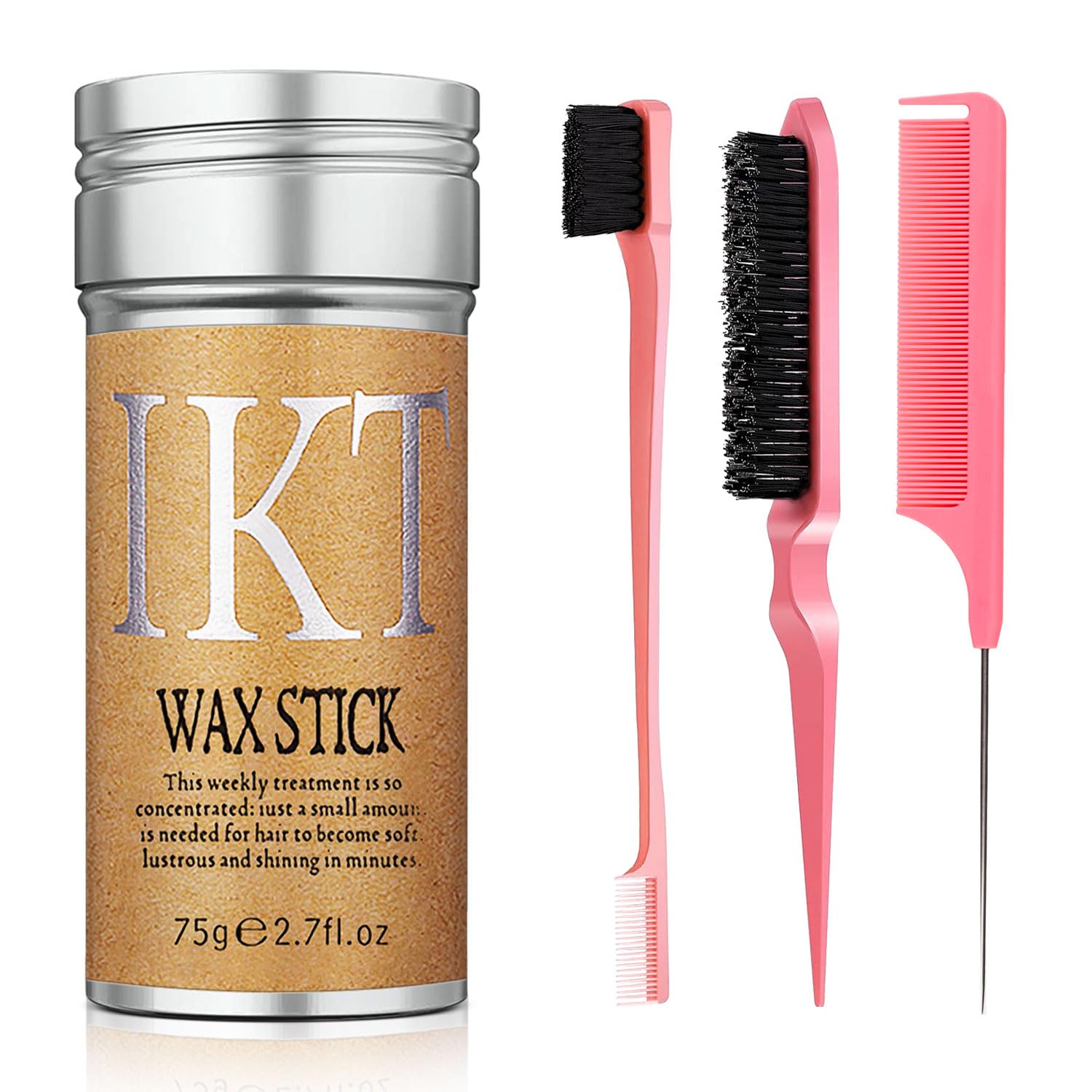 Pink Edge Brush 4 Pcs, Hair Wax Stick for Flyaway, Slick Back Hair Brush for Smooth, Teasing Brush for Add Volume, Rat Tail Combs for Parting - Image 2