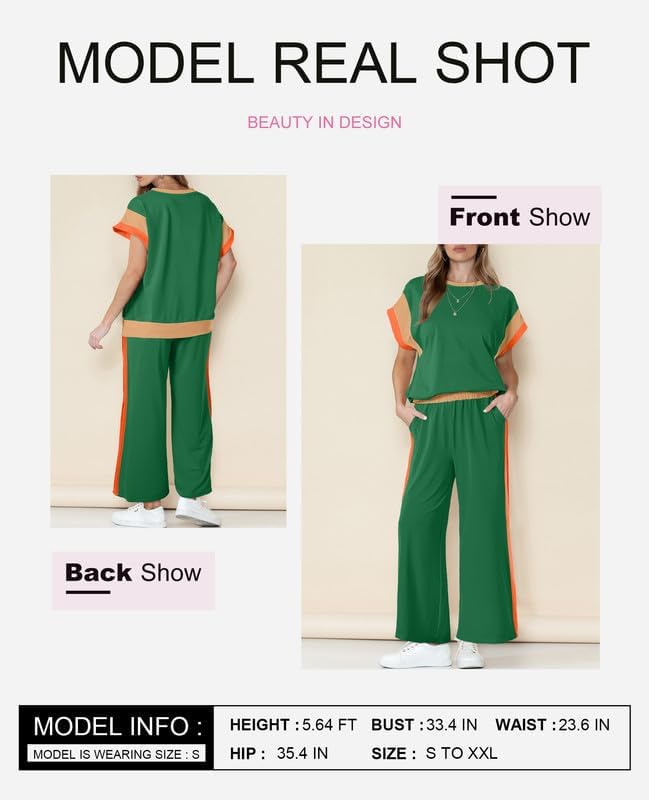 SHEWIN Women's 2 Piece Lounge Sets Casual Short Sleeve Pullover Tops Matching Wide Leg Pants Tracksuit Set - Image 6