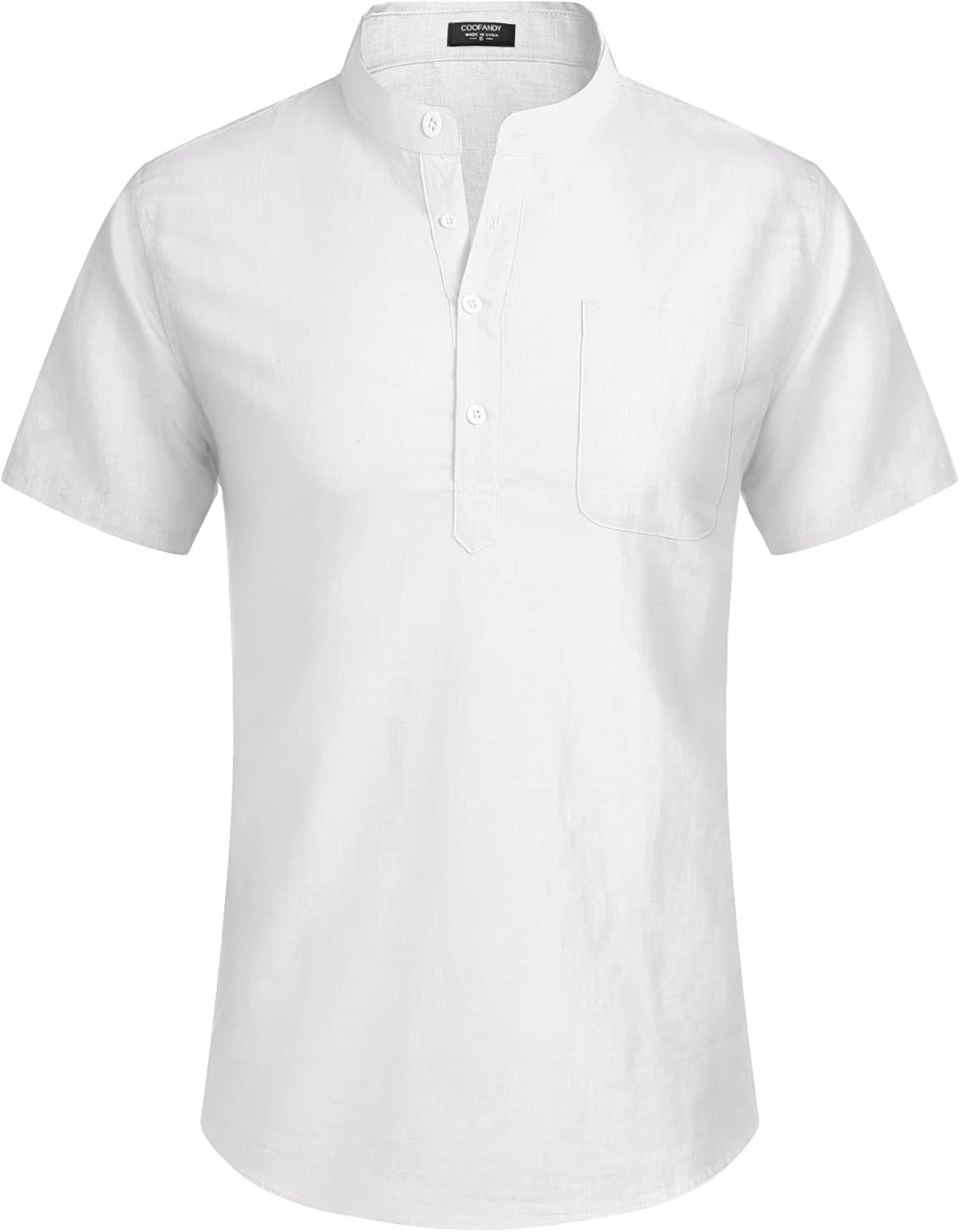 COOFANDY Men's Cotton Linen Henley Shirt Short Sleeve Hippie Casual Beach T-Shirts with Pocket - Image 3