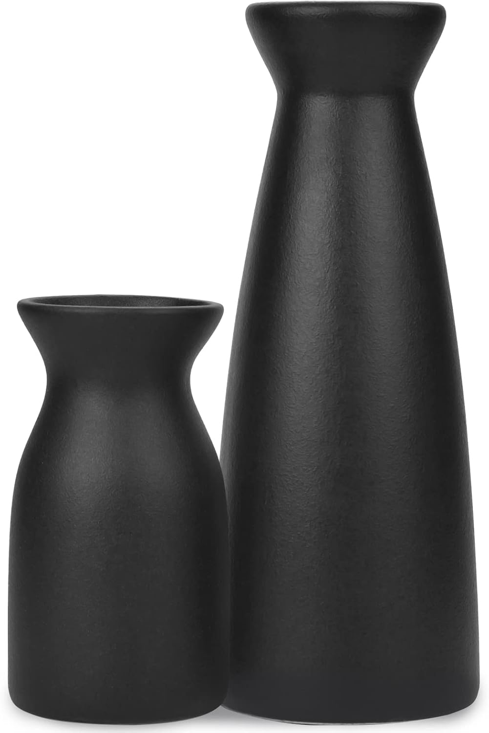 Ceramic Vase Set of 2, Black Matte Boho Vase for Decorative Dried Flowers Pampas Grass Decoraitons, Dining Table Centerpieces Rustic Living Room Decor for Home Office (Black) - Image 2