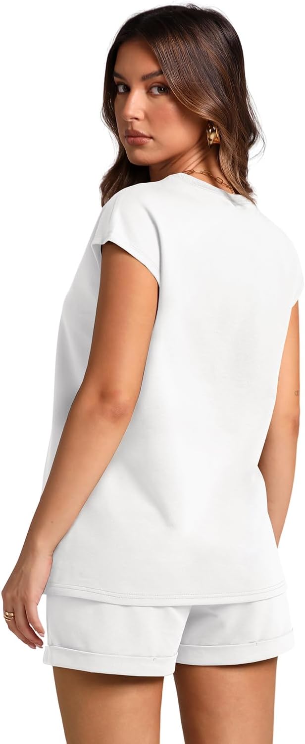 WIHOLL 2 Piece Sets for Women Casual Summer Lounge Set Cap Sleeve Tops and Elastic Waist Shorts Tracksuit - Image 6