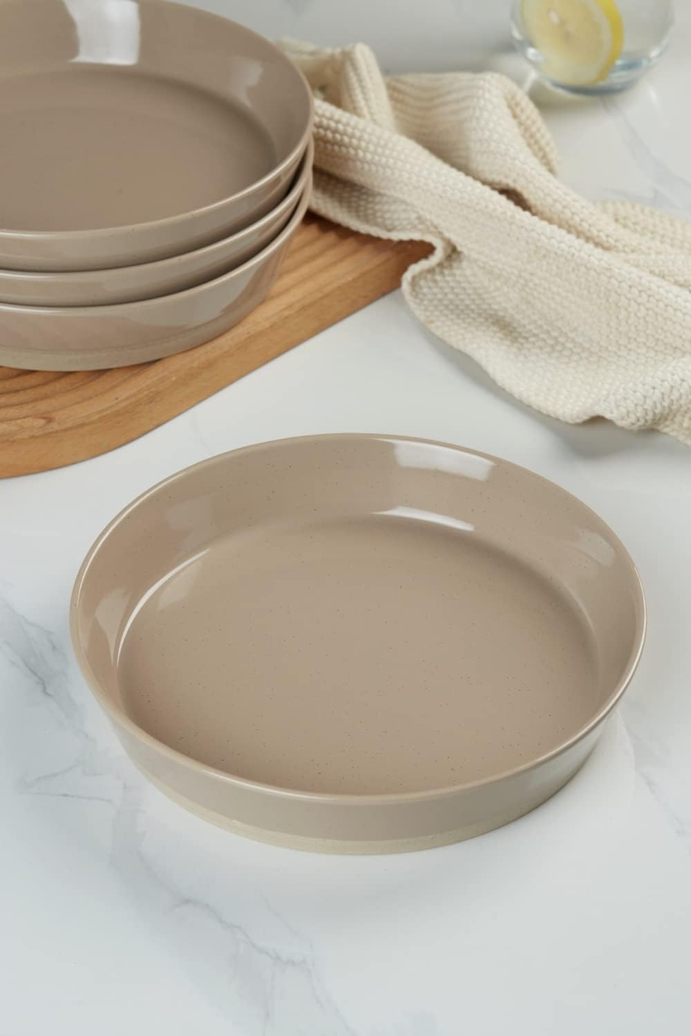 Famiware Saturn Plates and Bowls Sets For 4, 12-Piece Dinnerware Sets with 4 Pasta Bowls, Cinnamon Brown - Image 4