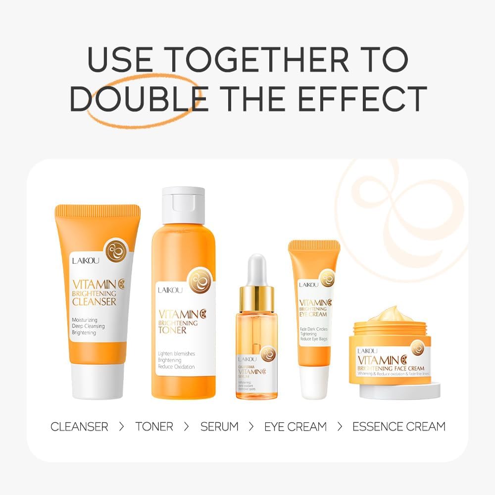 Vitamin C Skincare Set, Moisturizing Face Skin Care Kit with Facial Cleanser, Face Serum, Face Cream, Eye Cream, Toner For Hydrating Skin, Anti-Aging Skin - Image 7