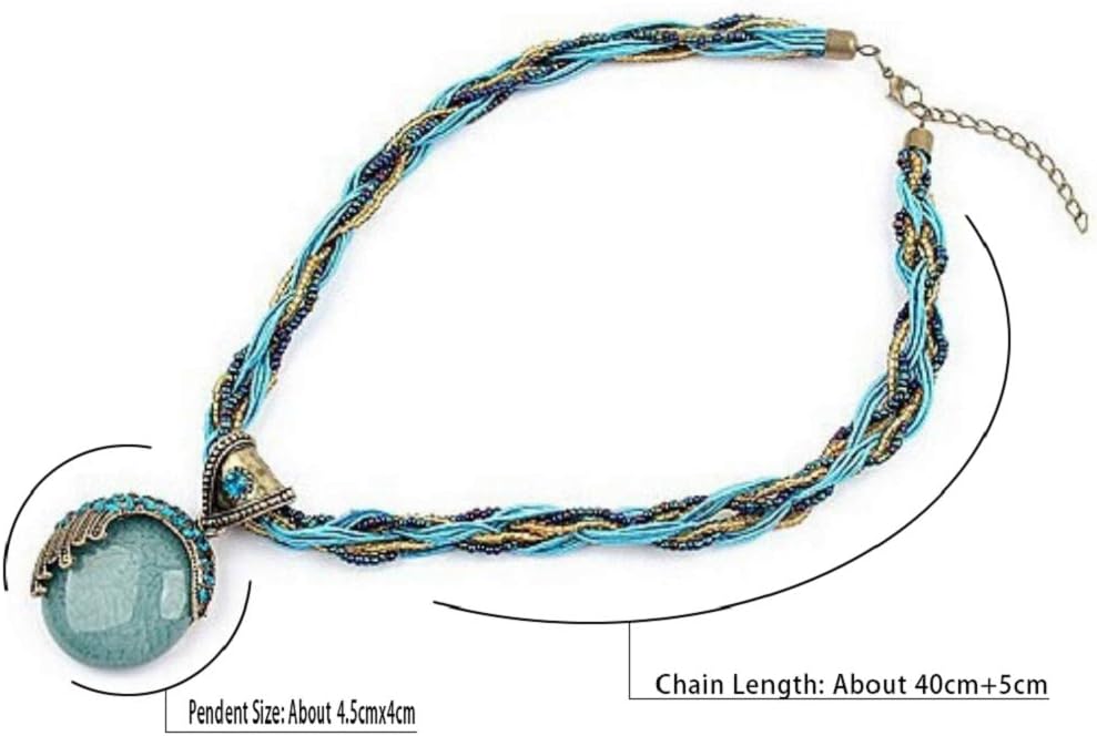 Harlorki Women Lady Handmade Retro Vintage Bohemian Style Twist Woven Rope Chain Turquoise Rhinestone Pendant Collar Necklace Fashion Jewelry - Image 4