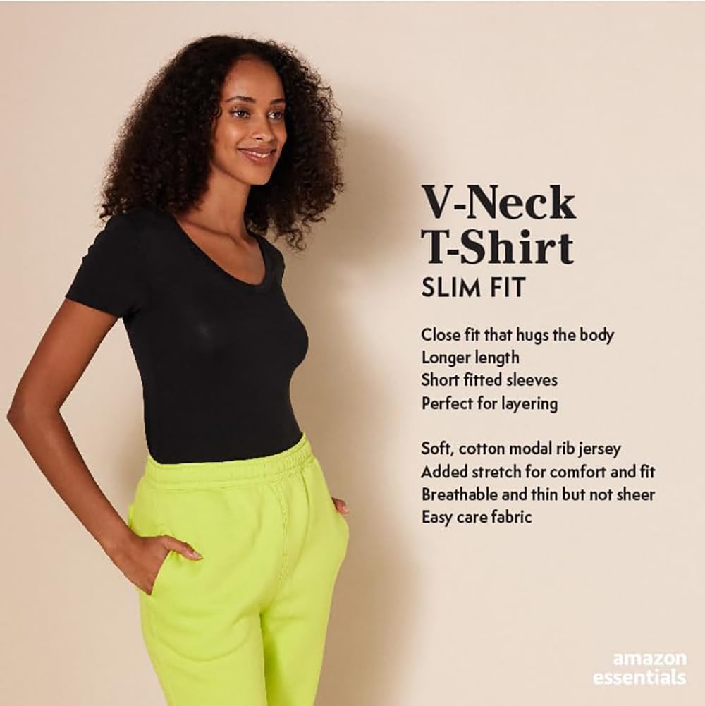 Amazon Essentials Women's Slim-Fit Short-Sleeve V-Neck T-Shirt, Pack of 2 - Image 3