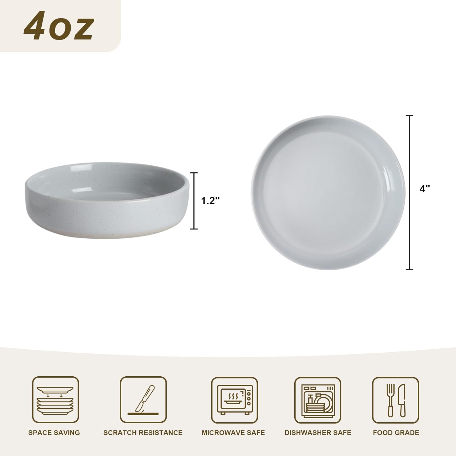 Famiware Saturn Plates and Bowls Set of 12 and Milkyway 4oz Dipping Bowls Set of 6, 18 Pieces Dinnerware Sets, Light Gray - Image 4