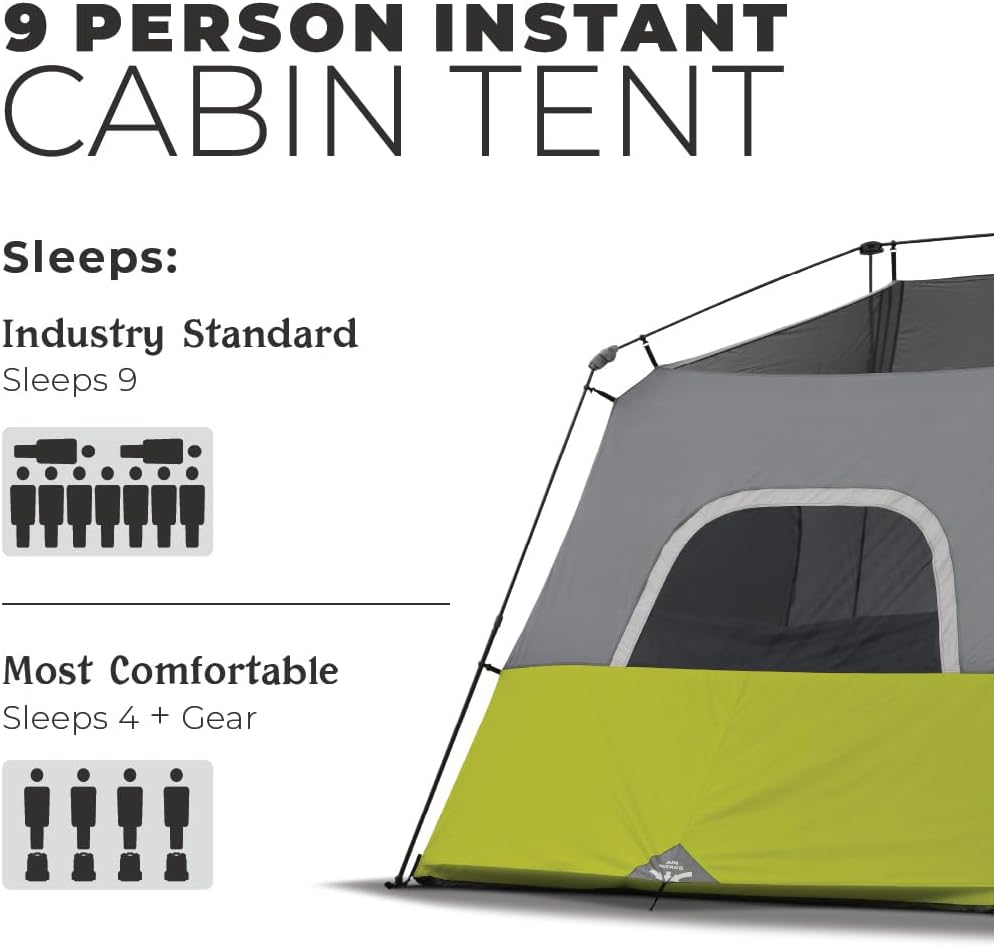 Core 9 Person Instant Cabin Tent - 14' x 9', Green (40008) - Image 5