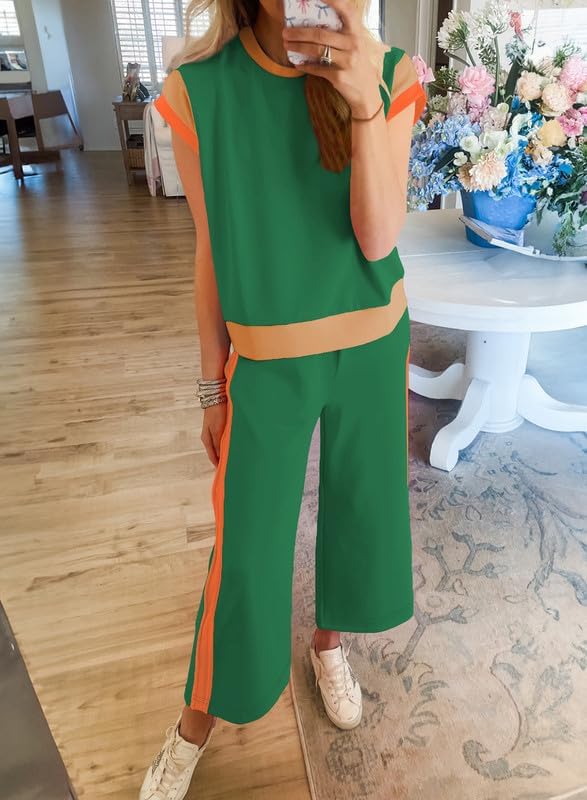 SHEWIN Women's 2 Piece Lounge Sets Casual Short Sleeve Pullover Tops Matching Wide Leg Pants Tracksuit Set - Image 4