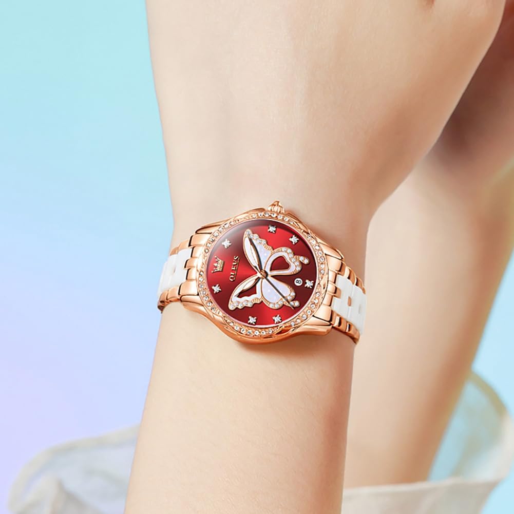 OLEVS Womens Watch Rose Gold Diamond Elegant Ladies Wrist Watch Stainless Steel Ceramic Two Tone Bracelet Waterproof Luminous - Image 4