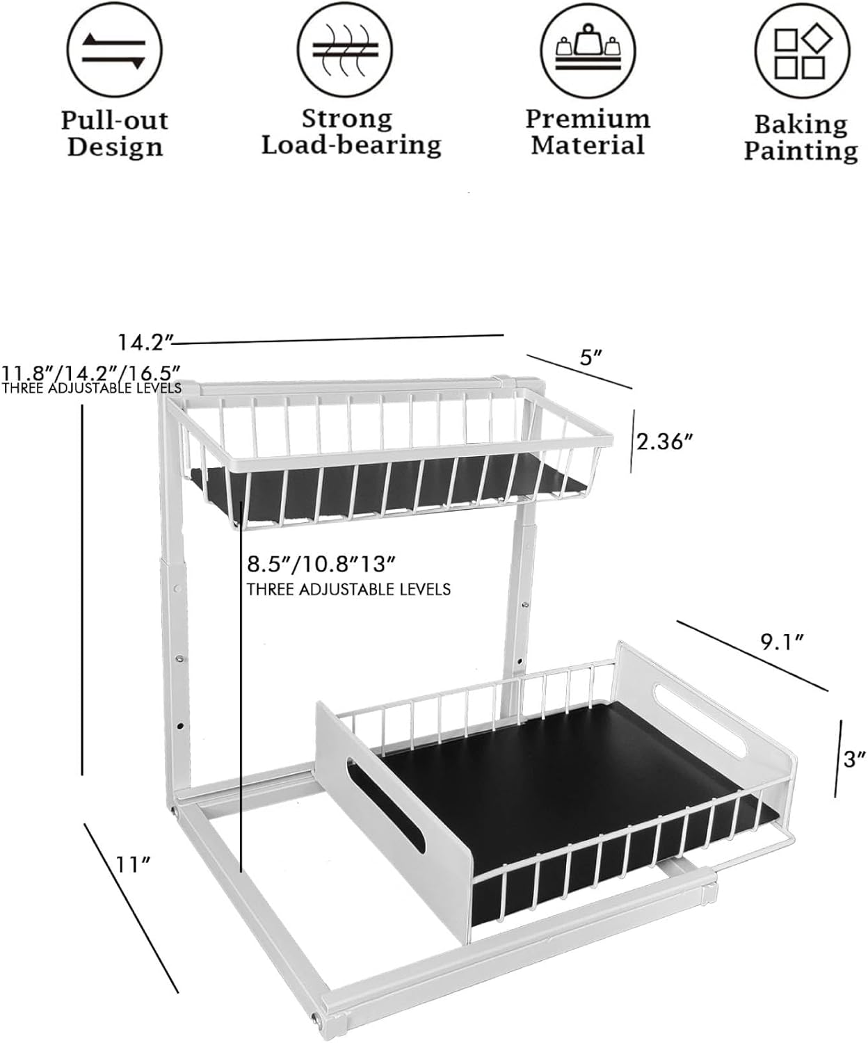 Under Sink Organizer & Storage - Height Adjustable Pull Out 2 Tier Slide Out Sink Shelf Cabinet Shelves, Kitchen, Bathroom & Pantry - Image 6