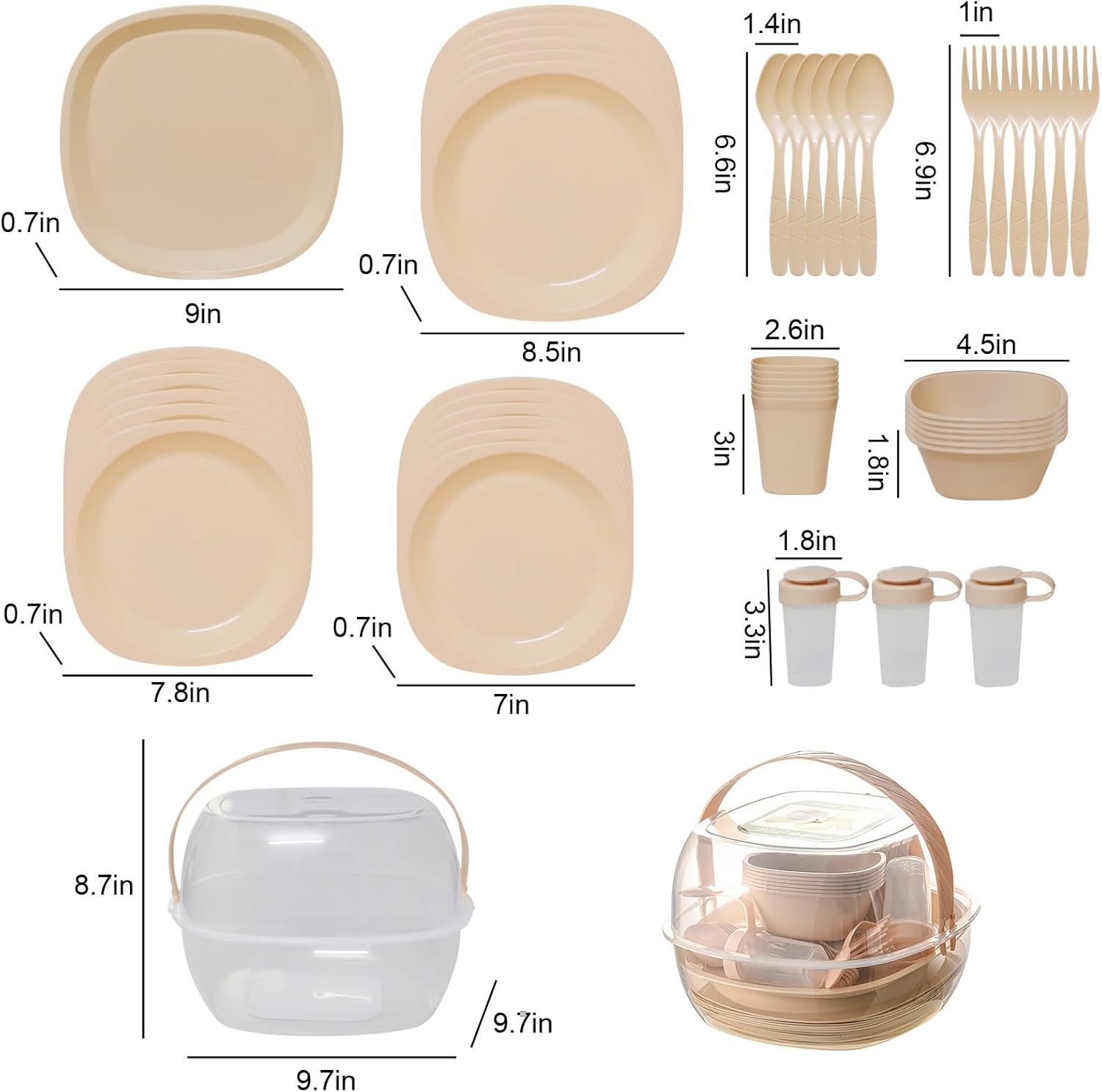 amokk 47 Pcs Plastic Cultery Sets for 6, Reusable Plates and Bowls Sets Portable Dinnerware Set for Pixcnic, Camping, Travel, Outdoor, Home Party - Image 4