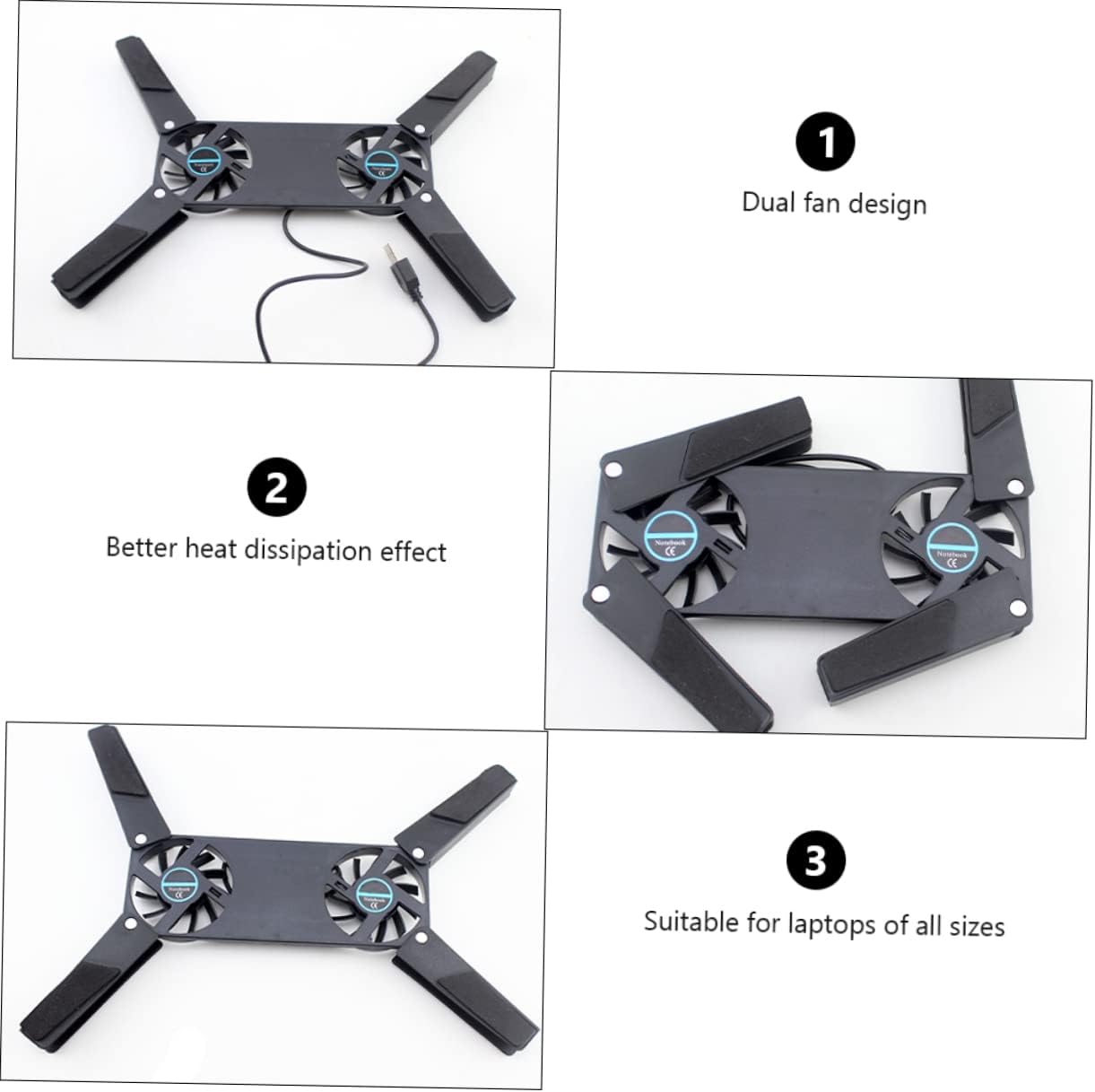 2pcs Laptop Cooling Pad Dual Fans Powered Notebook Cooler Folding Design Ventilated Support Stand Pad for Laptops - Image 7