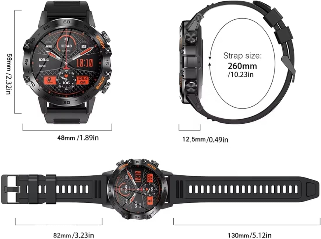 Mens Military Smartwatch Bluetooth Answer/Make Call for Android iOS Phone Long BTRY 1.39" Outdoor Sports Activity Fitness Tracker Orange Silicone Strap Music Smartwatches Health Monitor (Orange) - Image 5
