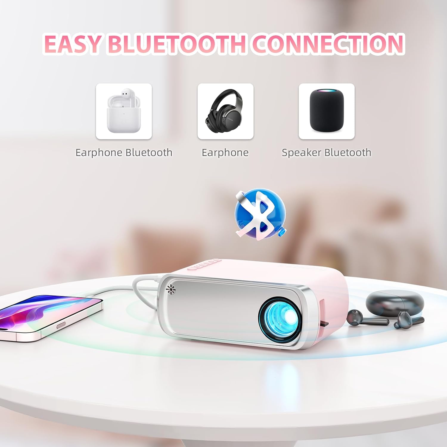 Mini Projector for Outdoor Portable Projectors, SmartPhone Screen Can be Mirrored to The Projector Through a Data Cable, Movies-Projector Compatible with HDMI, USB, Type-C, Laptop, TV Stick - Image 5