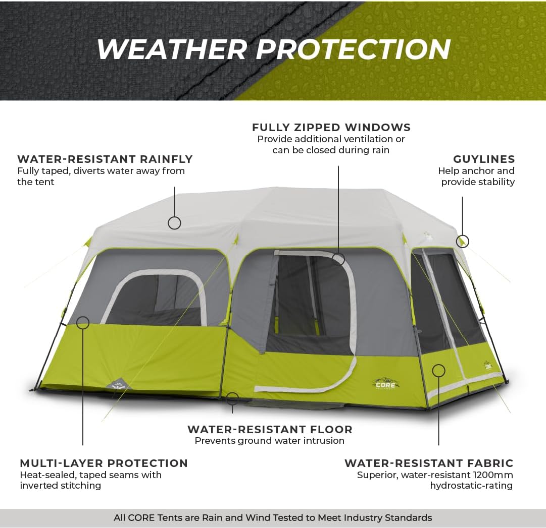 Core 9 Person Instant Cabin Tent - 14' x 9', Green (40008) - Image 7