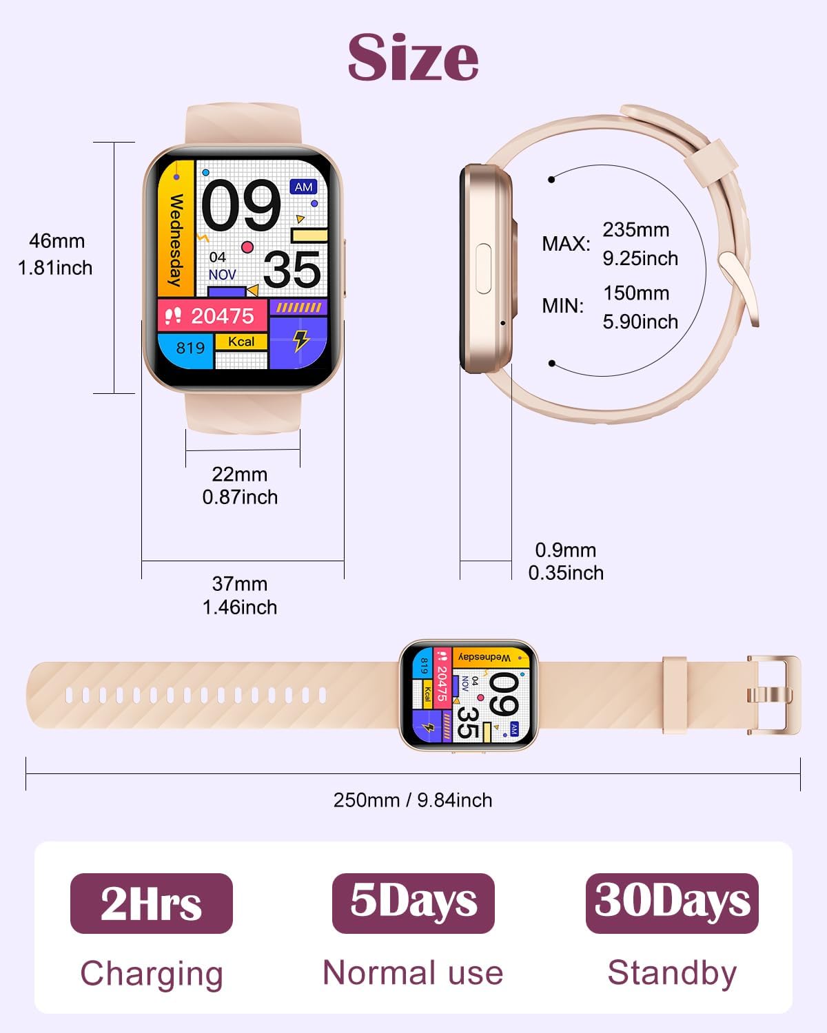 RUIMEN Smart Watches for Women Men (Answer/Make Calls) Compatible with iPhone/Android Phones, 1.85" HD Screen Fitness Tracker Heart Rate Monitor 100+ Sports Tracker Watch Waterproof (Pink) - Image 9