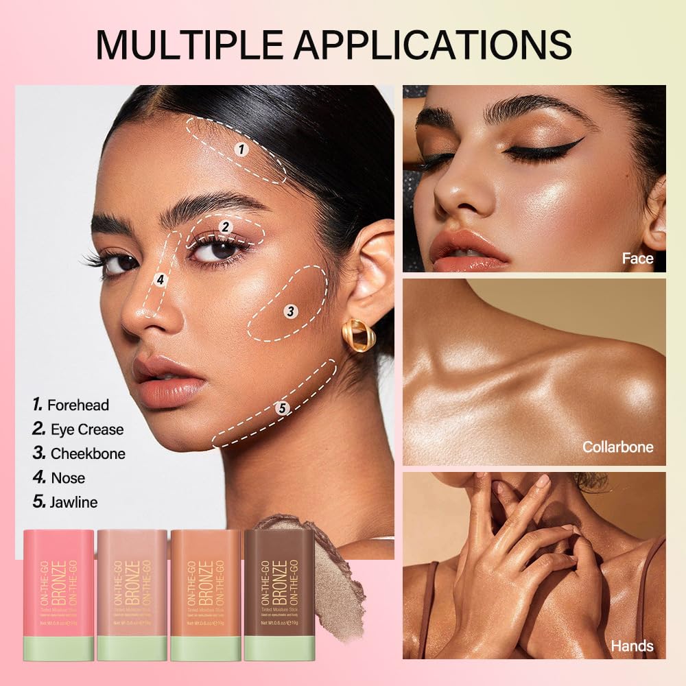 Yasovigi Multi-Use Cream Blush Stick, Blush Cheek Stick Tinted Moisture Stick Solid Moisturizer Stick, Waterproof Blusher and Shadow Lips for Cheek Makeup (rich glow, highlight) - Image 4