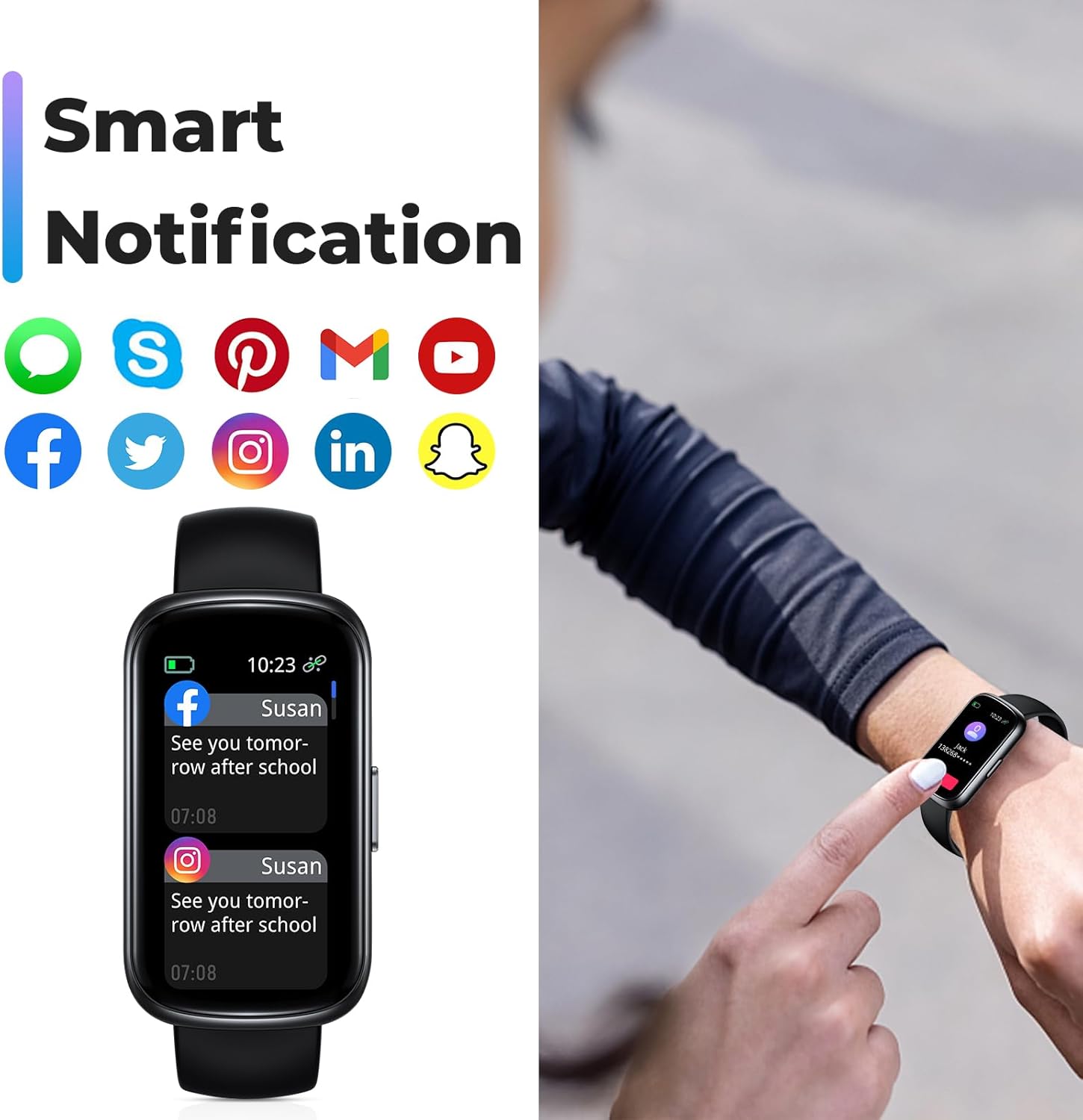 Fitness Tracker Smart Watch, 1.47" Full Touch Health Tracker with 24/7 Heart Rate & Blood Oxygen Monitor, Sleep Tracker, 3ATM Waterproof Step Tracker Activity Tracker for Women Men, Deep Black - Image 5