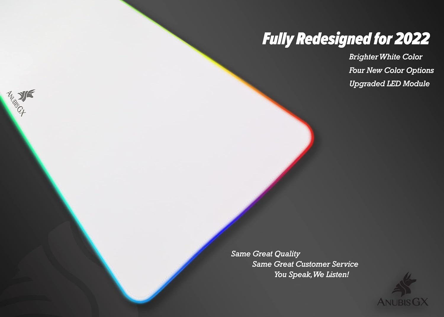 AnubisGX White RGB Mouse Pad | Premium XL Waterproof Computer Gaming Desk Mat | 14 Glowing LED Settings | XXL Extended Non-Slip Gamer Mousepad | 31.5 x 11.8 in - Image 4