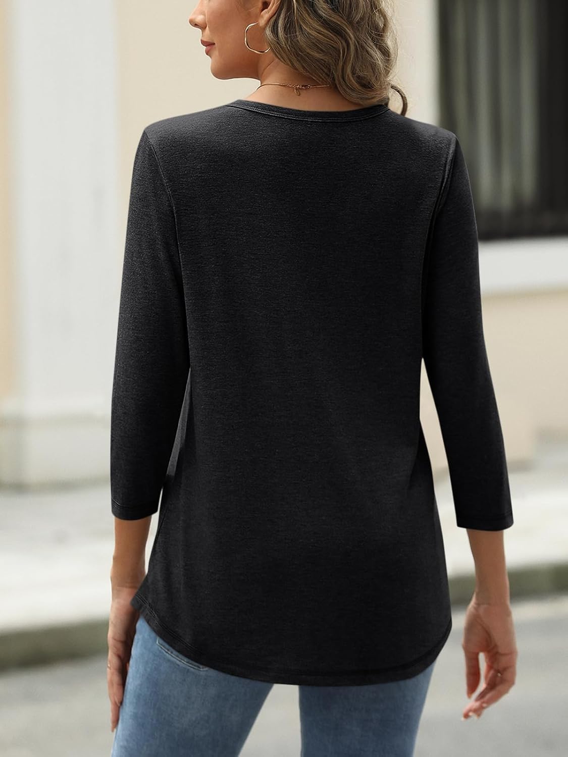 AUTOMET Womens Tops 3/4 Length Long Sleeve Shirts Fall Clothes Business Casual Dressy Blouse Loose Fit Basic Tee Trendy - Image 6