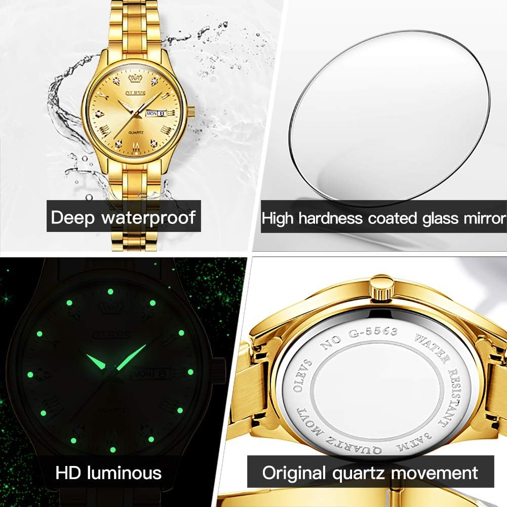 OLEVS Classic Watches for Women Analog Quartz Watch Stainless Steel Rugged Waterproof Watches Roman Numeral Unique Calendar Date Business Wrist Watch - Image 6