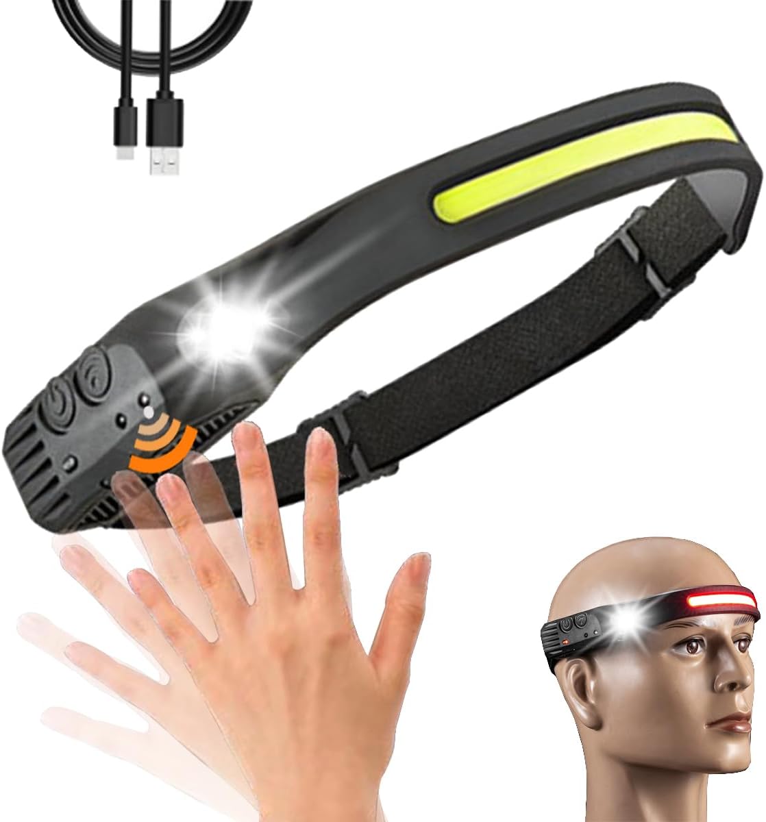 Headlamp Rechargeable with red light Bright 230° Wide Beam Headlight, Headlamps with Motion Sensors, 7 Modes Lightweight Waterproof Head Light Flashlight for Outdoor Hiking Running Fishing Camping - Image 2