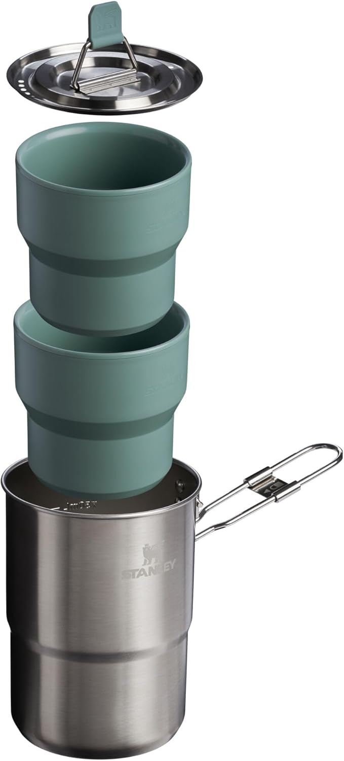 Stanley Wildfare Go 4-Piece Stainless Steel Two Cup Cook Set | 32 oz Pot and Lid with Fold & Lock Handle | 2 Stacking Cups | Camping Essentials for Your Camp Kitchen | BPA-Free | Shale + Charcoal - Image 3