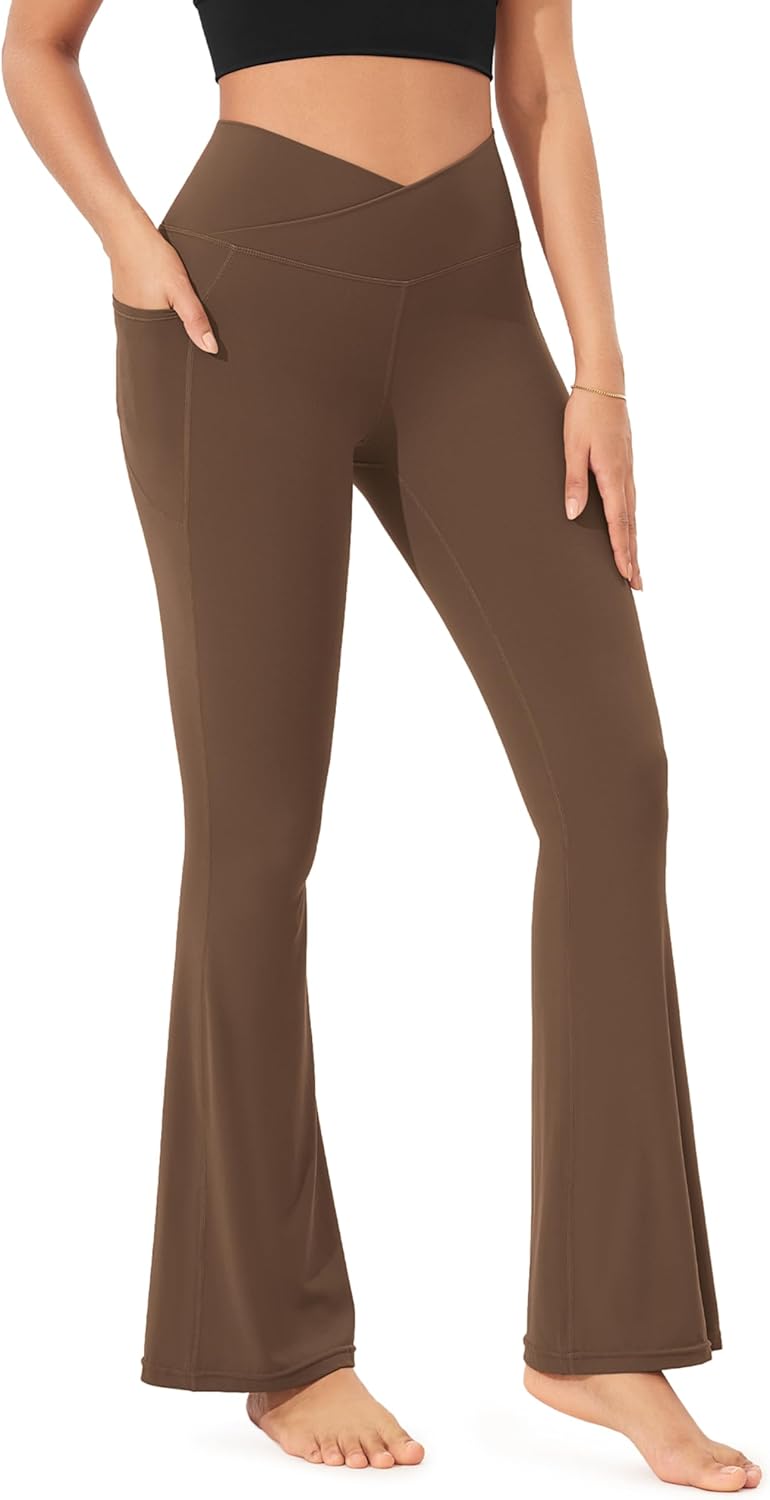 ODODOS Cloud Feeling Crossover Flared Pants with Pockets for Women, Cross Waist Bootcut Lounge Yoga Pants- 30" / 32" Inseam - Image 2