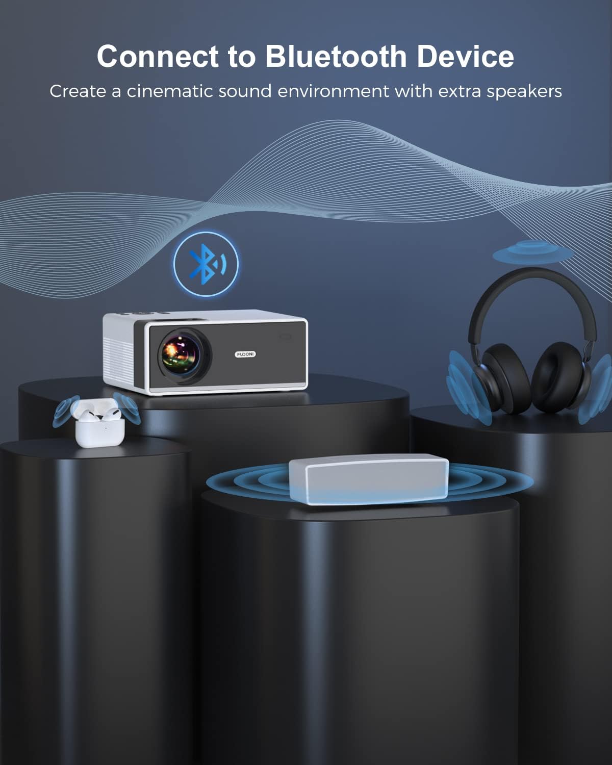 FUDONI Projector with WiFi and Bluetooth, Outdoor Portable 4K Support Projector 18000L HD 1080P Max 300" Display Zoom, Movie Video Home Theater Projector Compatible w/HDMI/USB/Phone/Laptop/TV Stick - Image 5