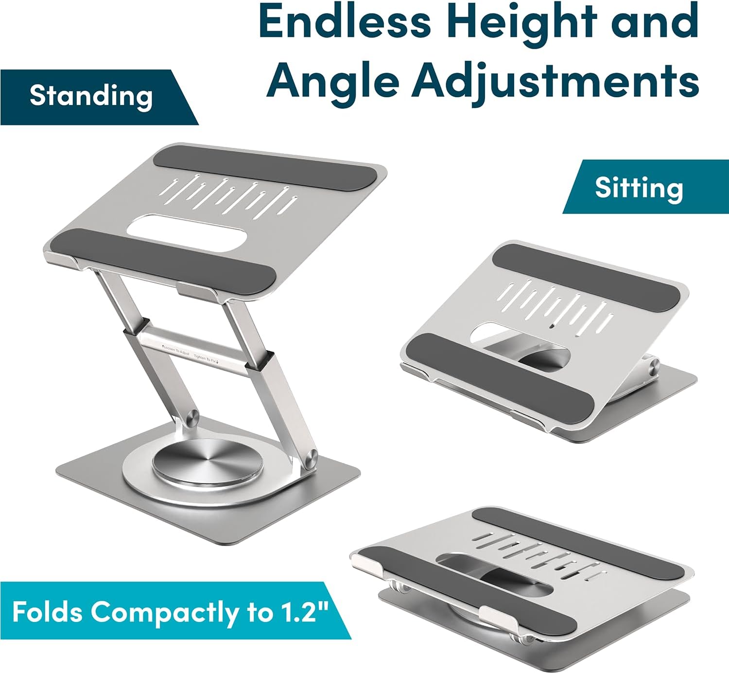 Lifelong 360 Rotating Ergonomic Laptop Stand for Desk, Laptop Riser with Swivel Base, Adjustable Computer Stand for 10-17" MacBook Pro & All Laptops- Portable Standing Desk Converter- Height 16" - Image 7