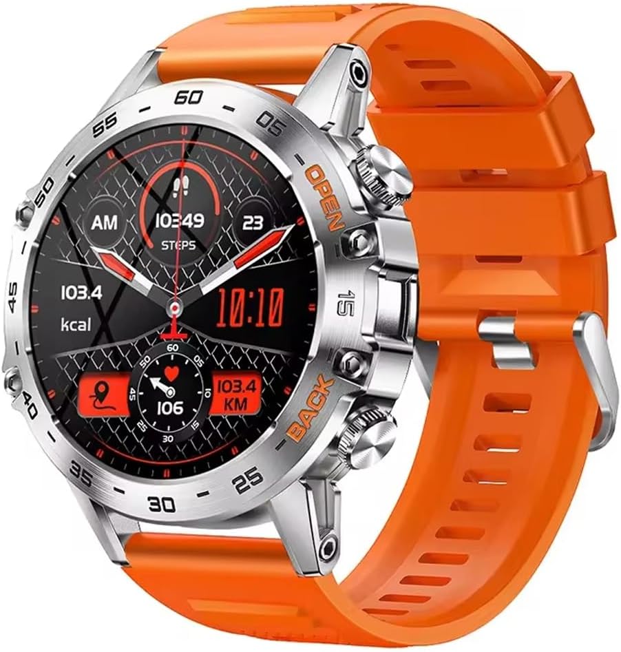 Mens Military Smartwatch Bluetooth Answer/Make Call for Android iOS Phone Long BTRY 1.39" Outdoor Sports Activity Fitness Tracker Orange Silicone Strap Music Smartwatches Health Monitor (Orange) - Image 2