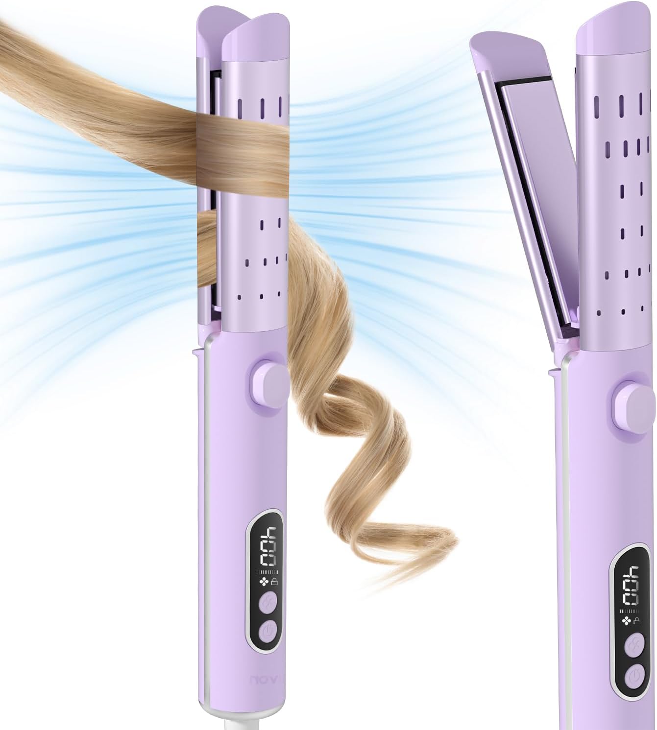 NOVUS Airflow Curling Iron for Lasting Curls - Ceramic Flat Iron Hair Straightener and Curler 2 in 1, Anti-Scald Curling Wand 1.25 Inch with 360° Cool Air, 4 Temps & Auto Shutdown, for Long Short Hair - Image 2