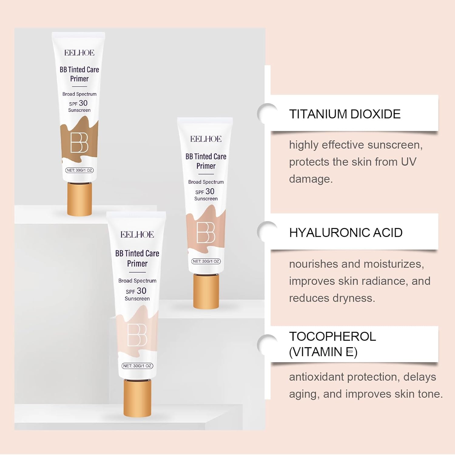 2Pcs BB Blur Tinted Moisturizer SPF 30,BB Tinted Care Primer, BB Cream Tinted Moisturizer,Hydrates & Smooths Your Skin. (Wheat) - Image 3