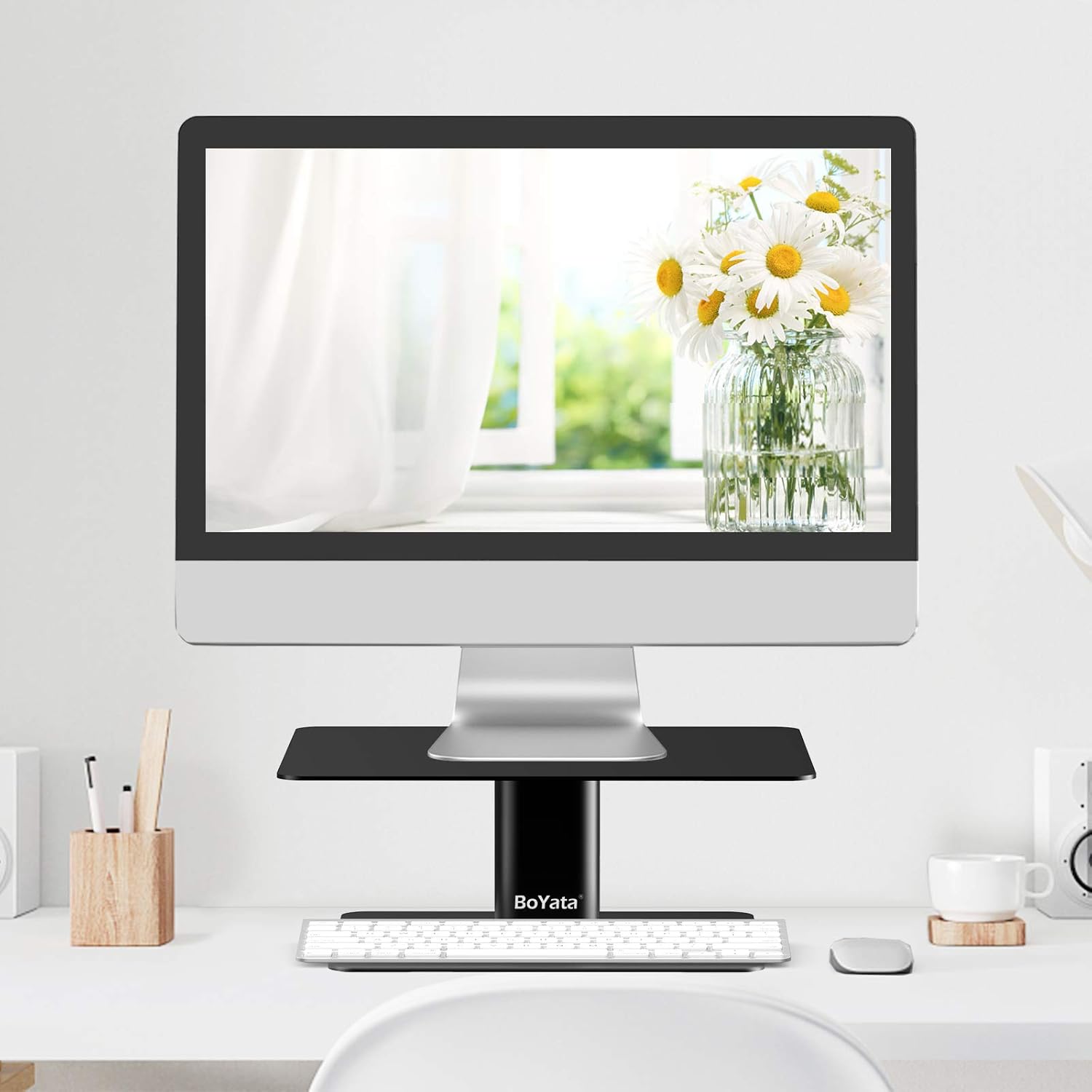 BoYata Monitor Stand, Adjustable Monitor Riser Metal Computer Stand Compatible with TV, PC, Laptop, Computer, iMac, and All Screen Display-Black - Image 7