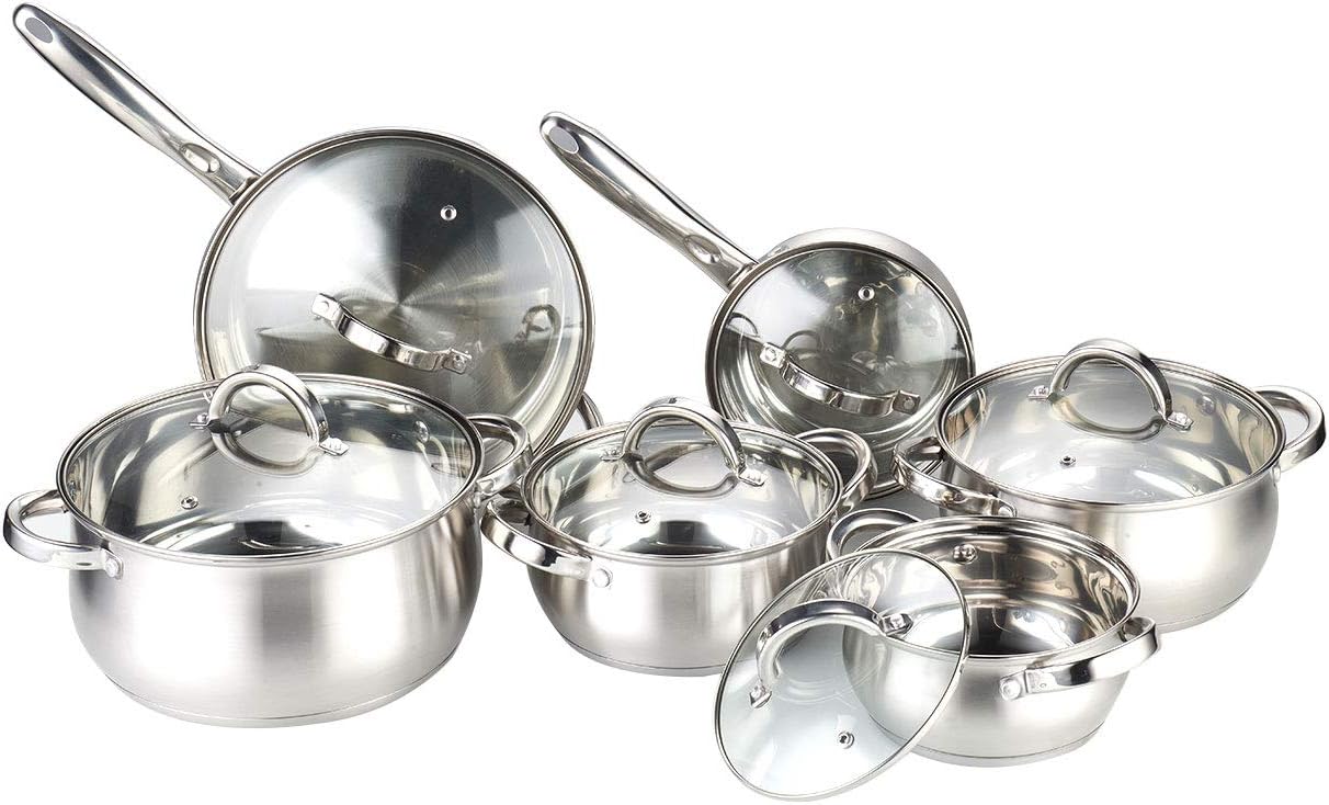 Heim Concept Cookware Set W-001 12-Piece Stainless Steel Pots and Pans Set, Kitchen Cooking Set with Glass Lid - Image 2