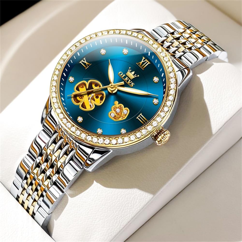 OLEVS Automatic Women Watches Diamond Tourbillon Dress Wrist Watches Moon Phase Waterproof Luminous - Image 7