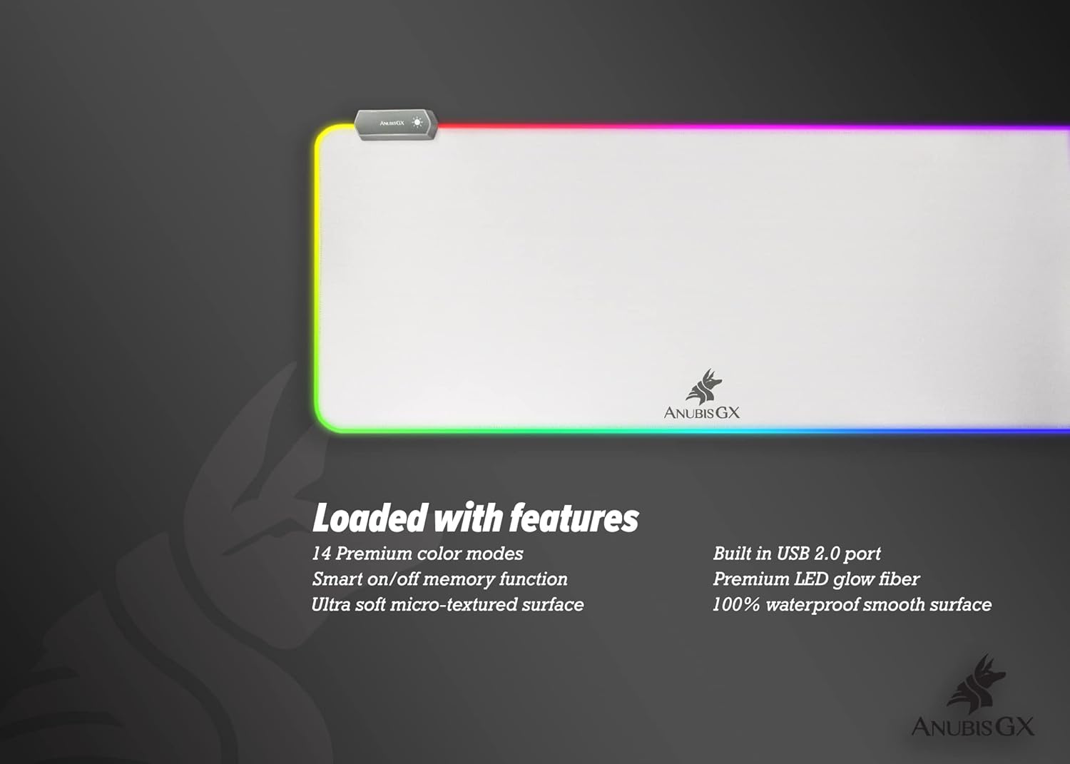 AnubisGX White RGB Mouse Pad | Premium XL Waterproof Computer Gaming Desk Mat | 14 Glowing LED Settings | XXL Extended Non-Slip Gamer Mousepad | 31.5 x 11.8 in - Image 6