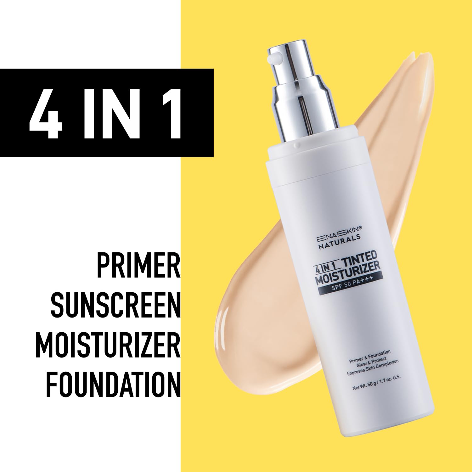 Tinted Moisturizer with SPF 50:Enaskin Naturals Face Tinted Sunscreen with Light Sheer Coverage, UVA/UVB Protection with Broad Spectrum PA+++ - 1.7 oz - Image 4